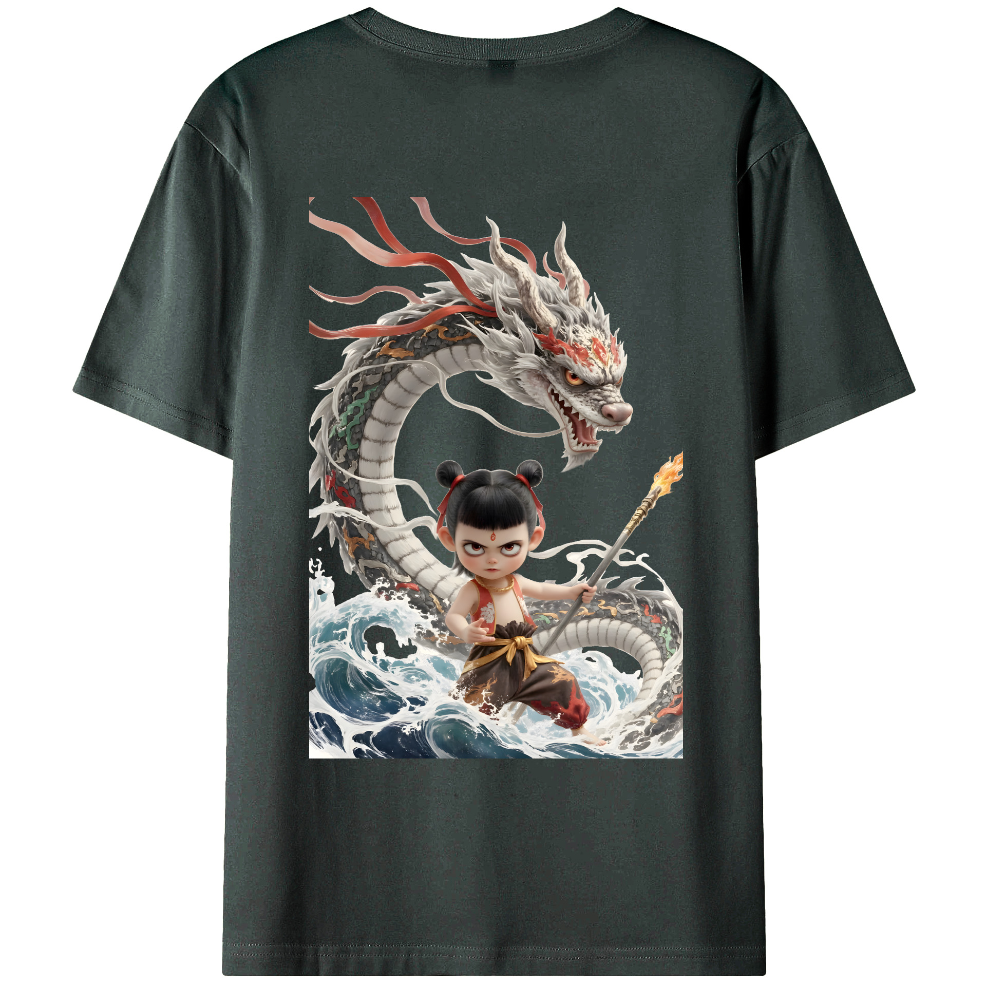 （画像用） Ne Zha 2 ナタ 魔童の大暴れ 綿100％ メンズ半袖Tシャツ（バックプリント） 通気性